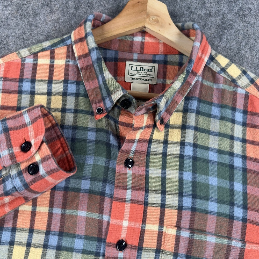 L.L.Bean Shirt Mens Large Multicolor Plaid Flannel Long Sleeve Button Front